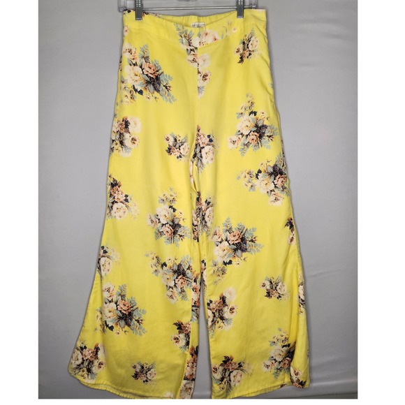Anthropologie FEATHER BONE‎ Talese Yellow Floral Wide-Leg Crop Pants Size 8 - Picture 3 of 11
